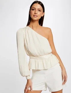 Chemises Et Blouses>Morgan Blouse Asymetrique Smockee Ecru Moyen Femme | Ecru_Moyen