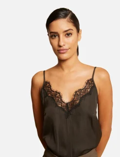 Chemises Et Blouses>Morgan Blouse Bretelles Fines Avec Dentelle Vert Kaki Femme | Vert_Kaki