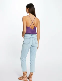 Chemises Et Blouses>Morgan Blouse Bretelles Fines Froncee Violet Fonce Femme | Violet_Fonce