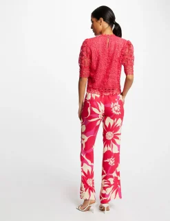 Chemises Et Blouses>Morgan Blouse Manches Courtes En Dentelle Rose Moyen Femme | Rose_Moyen
