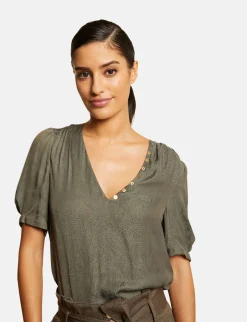 Chemises Et Blouses>Morgan Blouse Manches Courtes Imprimee Vert Kaki Femme | Vert_Kaki