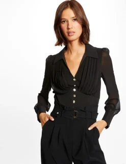 Chemises Et Blouses>Morgan Blouse Manches Longues Avec Plis Femme | Noir