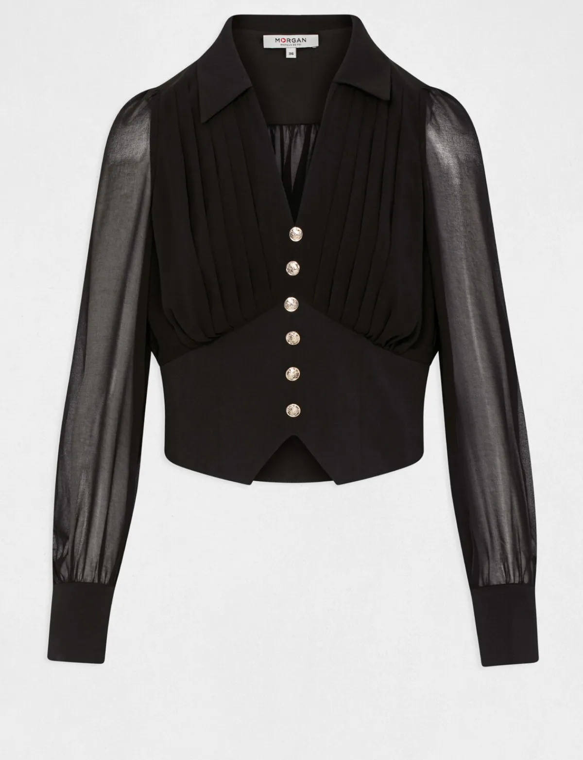 Chemises Et Blouses>Morgan Blouse Manches Longues Avec Plis Femme | Noir