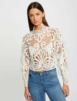 Chemises Et Blouses>Morgan Blouse Manches Longues En Dentelle Femme | Ecru