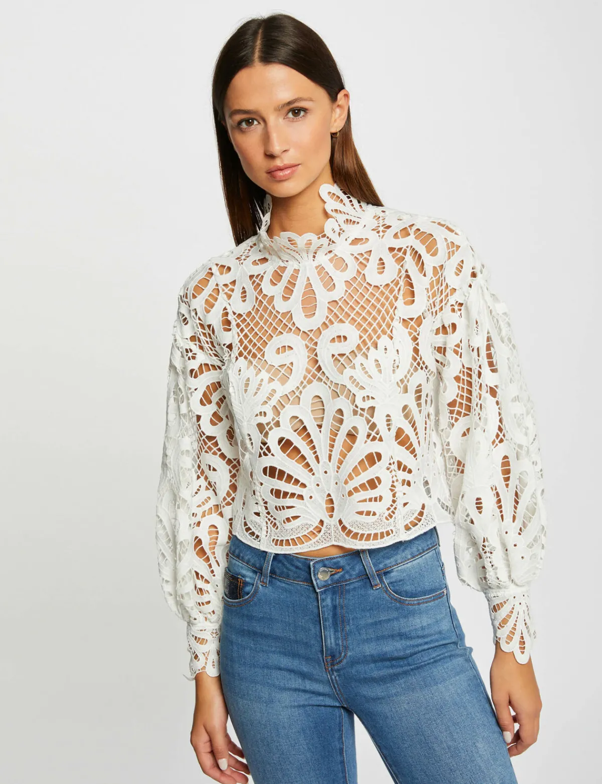 Chemises Et Blouses>Morgan Blouse Manches Longues En Dentelle Femme | Ecru