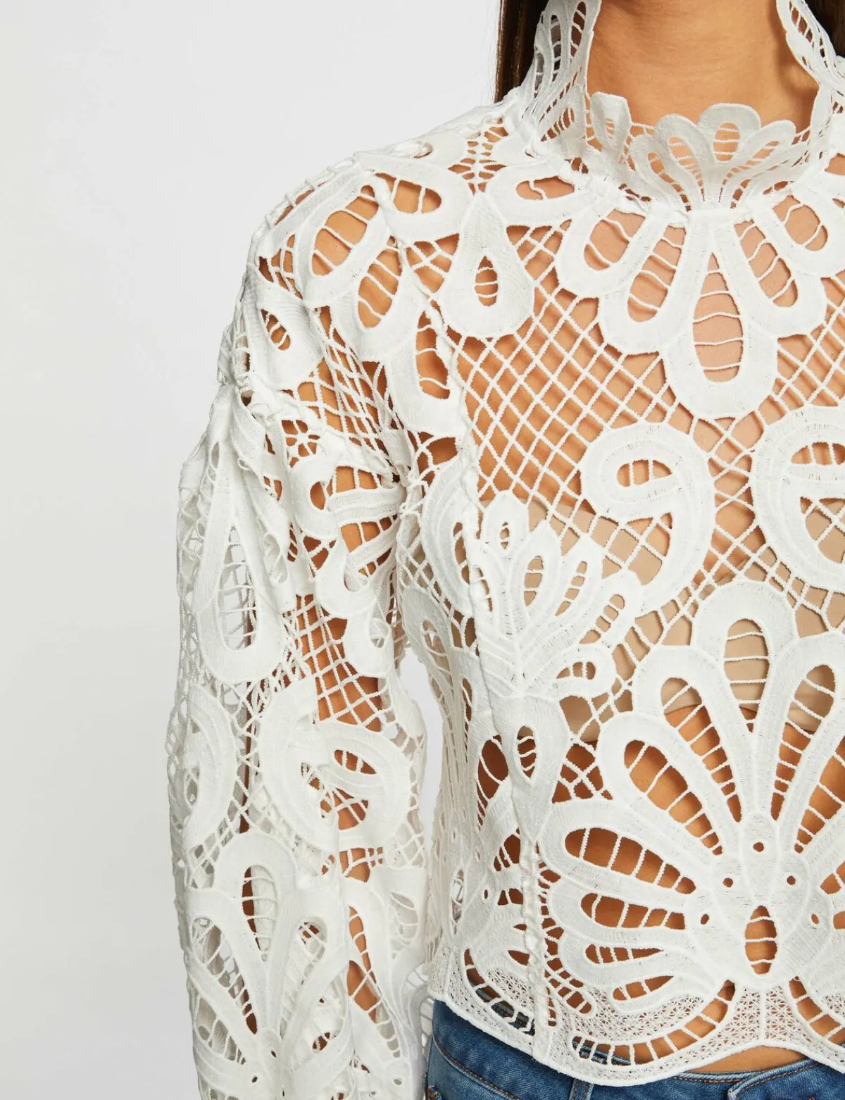 Chemises Et Blouses>Morgan Blouse Manches Longues En Dentelle Femme | Ecru