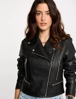 Manteaux>Morgan Blouson Droit Avec Col Crante A Revers Femme | Noir
