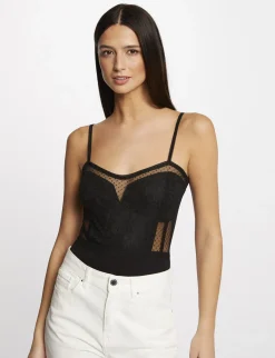 Tops Et T-Shirts>Morgan Body Bretelles Fines A Plumetis Femme | Noir