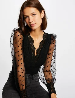 Tops Et T-Shirts>Morgan Body Manches Longues A Dentelle Femme | Noir