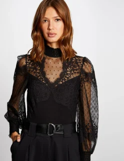 Tops Et T-Shirts>Morgan Body Manches Longues A Dentelle Femme | Noir