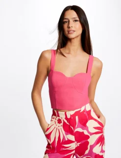 Tops Et T-Shirts>Morgan Bustier Crop Top Zippe Rose Moyen Femme | Rose_Moyen
