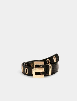 Ceintures>Morgan Ceinture Aspect Croco Avec Oeillets Femme | Noir