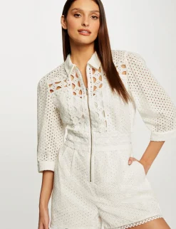 Combinaisons>Morgan Combinaison Droite Broderie Anglaise Femme | Ecru