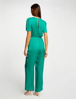 Combinaisons>Morgan Combinaison Droite Fluide Satin Vert Moyen Femme | Vert_Moyen