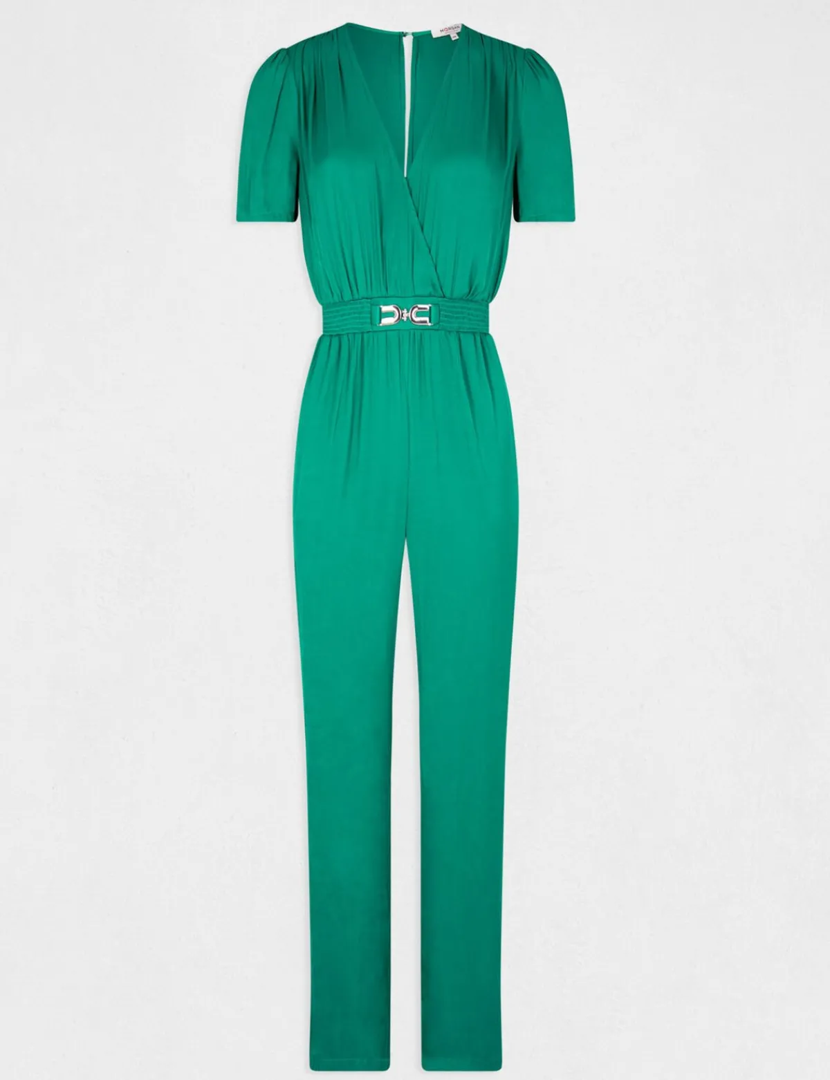 Combinaisons>Morgan Combinaison Droite Fluide Satin Vert Moyen Femme | Vert_Moyen
