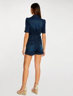 Combinaisons>Morgan Combishort Boutonnee A Ceinture Jean Brut Femme | Jean_Brut