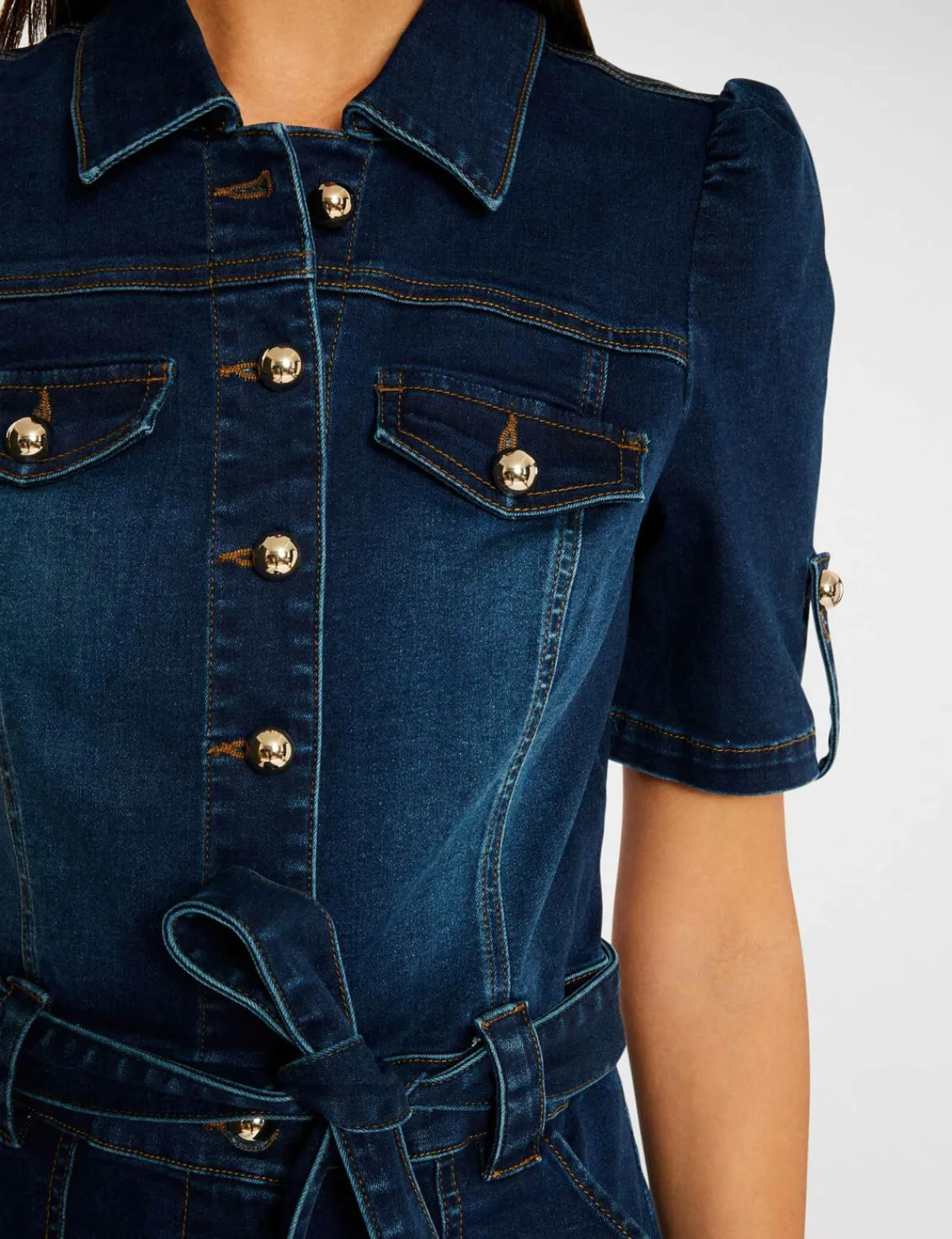 Combinaisons>Morgan Combishort Boutonnee A Ceinture Jean Brut Femme | Jean_Brut