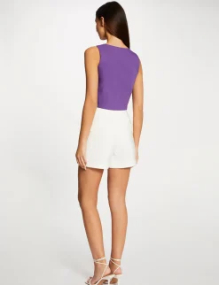 Tops Et T-Shirts>Morgan Crop Top Boutonne Sans Manches Violet Fonce Femme | Violet_Fonce