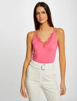 Tops Et T-Shirts>Morgan Debardeur Bretelles Fines Avec Dentelle Femme | Rose