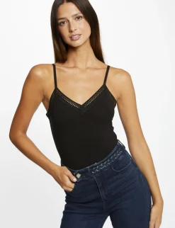 Tops Et T-Shirts>Morgan Debardeur Bretelles Fines Bande Dentelle Femme | Noir