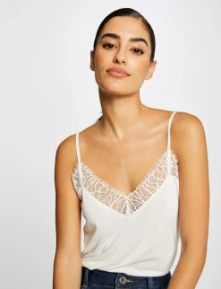 Tops Et T-Shirts>Morgan Debardeur Bretelles Fines Avec Dentelle Femme | Ecru
