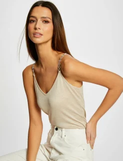 Tops Et T-Shirts>Morgan Debardeur Bretelles Fines Avec Chaines Femme | Sable