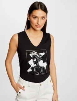 Tops Et T-Shirts>Morgan Debardeur Bretelles Larges A Inscription Femme | Noir