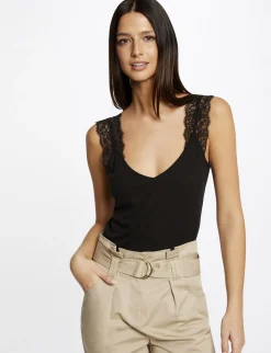 Tops Et T-Shirts>Morgan Debardeur Bretelles Larges A Dentelle Femme | Noir