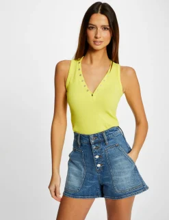 Tops Et T-Shirts>Morgan Debardeur Bretelles Larges Effet Cotele Femme | Jaune