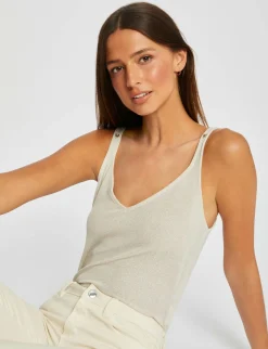 Tops Et T-Shirts>Morgan Debardeur Col En V Fils Metallises Femme | Ivoire