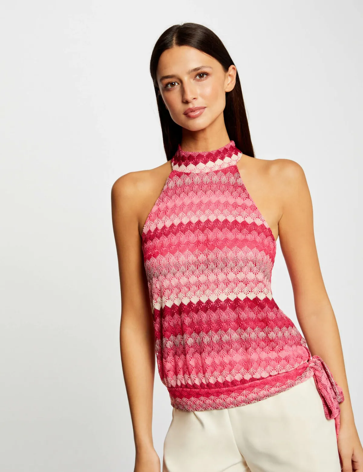 Tops Et T-Shirts>Morgan Debardeur Encolure Americaine Crochet Femme | Rose