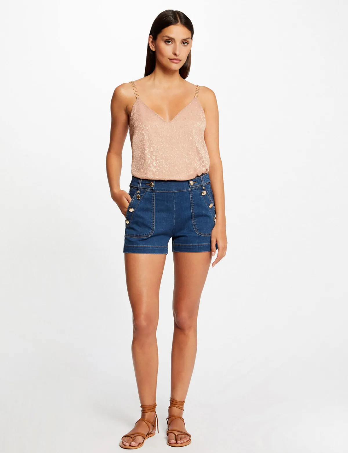 Tops Et T-Shirts>Morgan Debardeur Ornements Et Imprime Leopard Femme | Rose
