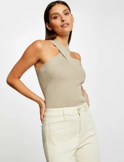 Tops Et T-Shirts>Morgan Debardeur Pull Bretelles Croisees Au Col Beige Clair Femme | Beige_Clair