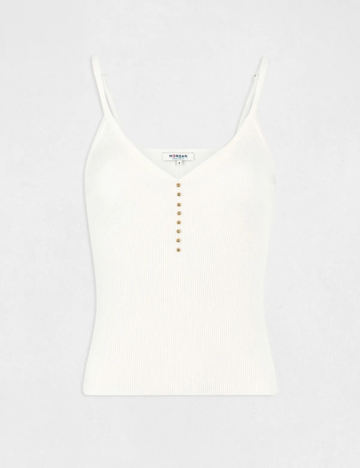 Tops Et T-Shirts>Morgan Debardeur Pull Col En V Avec Perles Ecru Moyen Femme | Ecru_Moyen