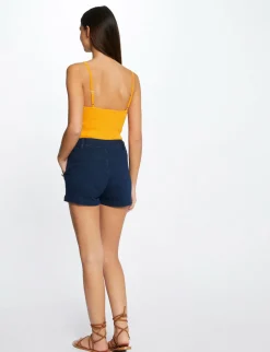 Tops Et T-Shirts>Morgan Debardeur Pull Col En V Avec Perles Femme | Orange