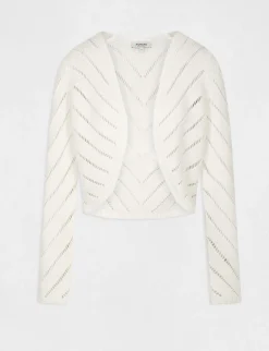 Gilets>Morgan Gilet Manches Longues A Details Ajoures Femme | Ecru