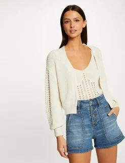 Gilets>Morgan Gilet Manches Longues A Details Ajoures Femme | Beige