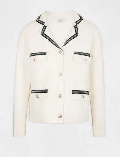 Gilets>Morgan Gilet Manches Longues A Details Bijoux Femme | Ivoire