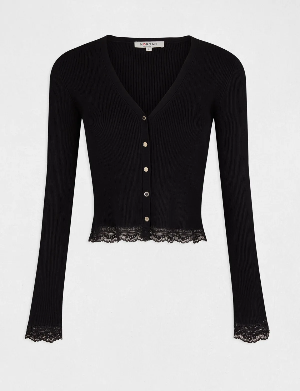 Gilets>Morgan Gilet Manches Longues Avec Dentelle Femme | Noir