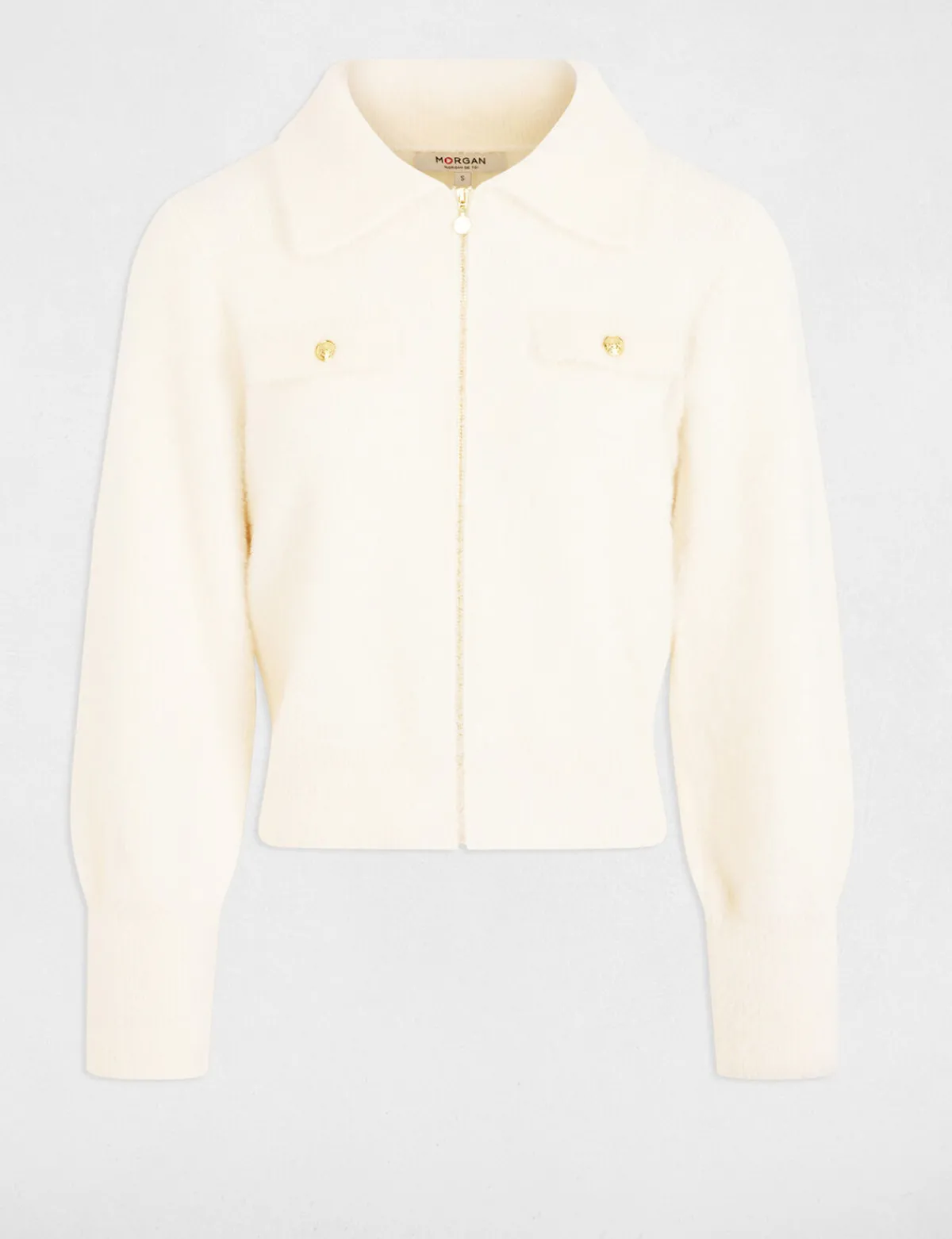 Gilets>Morgan Gilet Manches Longues Col A Revers Femme | Ivoire