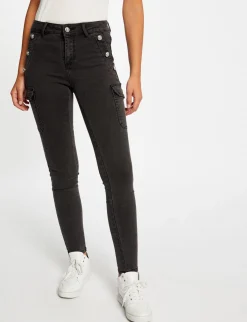 Pantalons>Morgan Jeans Cargo Skinny A Ponts Gris Moyen Femme | Gris_Moyen