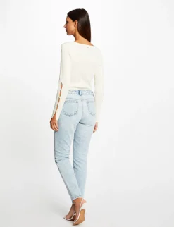Jeans>Morgan Jeans Droit Avec Ornements Metalliques Jean Bleached Femme | Jean_Bleached
