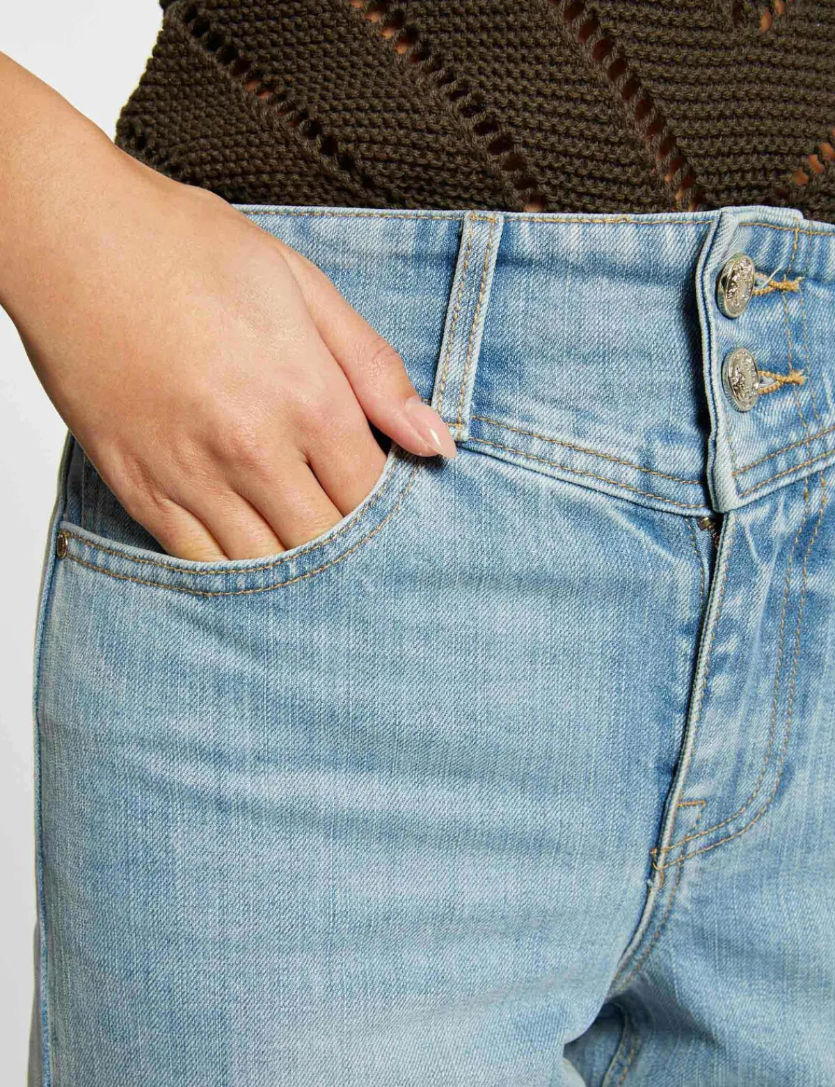 Jeans>Morgan Jeans Droit Taille Haute 7/8Eme Jean Bleached Femme | Jean_Bleached