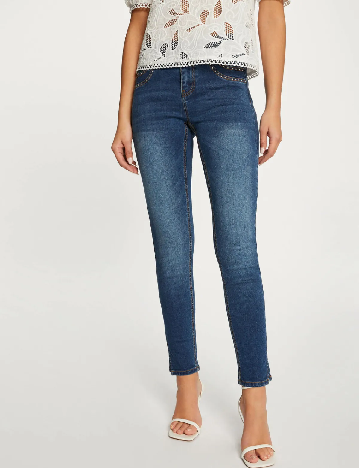 Pantalons>Morgan Jeans Slim Avec Clous Jean Stone Femme | Jean_Stone
