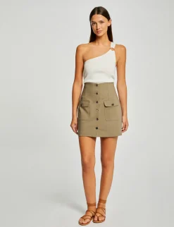 Jupes>Morgan Jupe Droite Boutonnee Avec Poches Vert Moyen Femme | Vert_Moyen