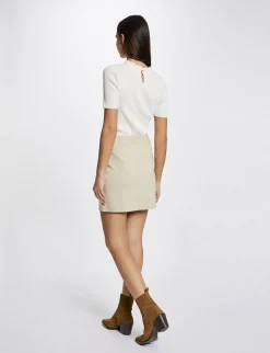 Jupes>Morgan Jupe Droite Taille Haute A Ponts Ecru Moyen Femme | Ecru_Moyen