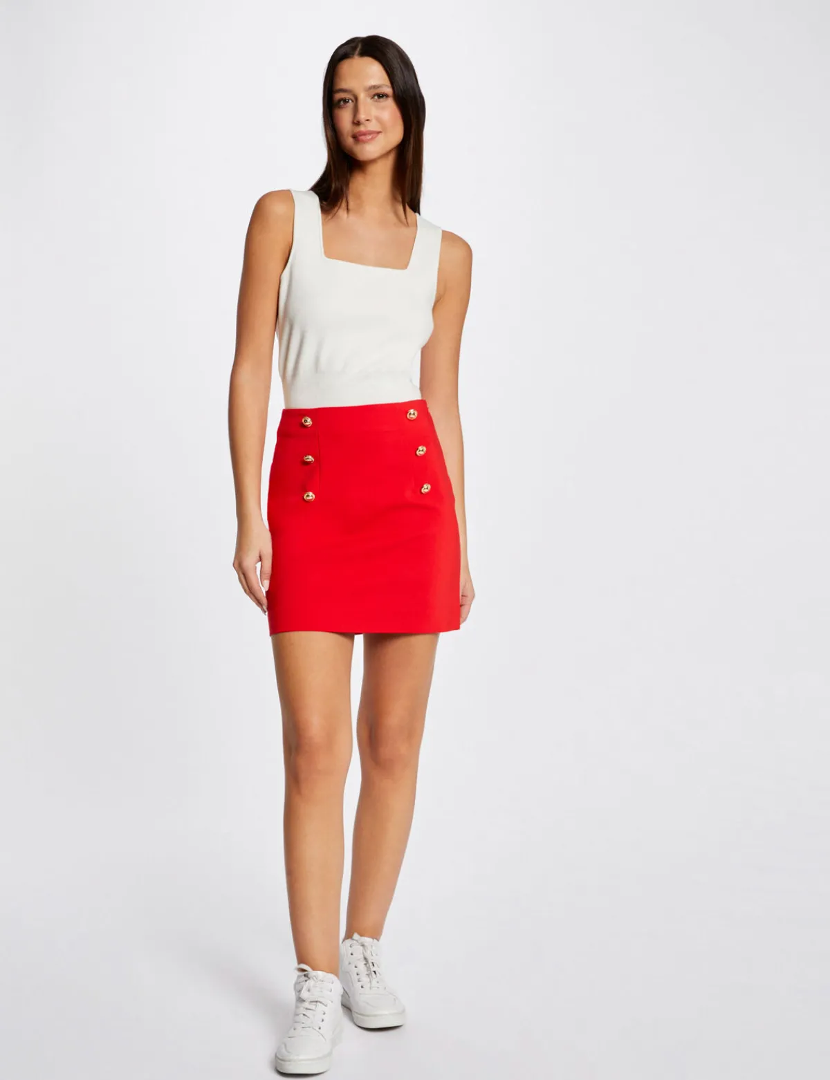 Jupes>Morgan Jupe Droite Taille Haute A Ponts Femme | Rouge