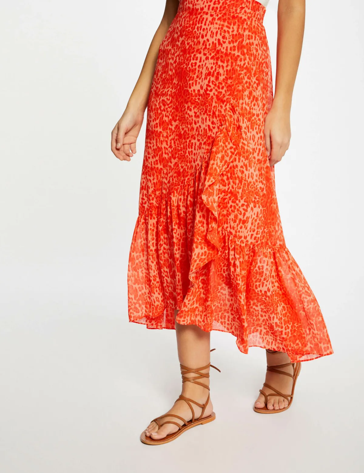 Jupes>Morgan Jupe Longue Portefeuille Imprime Leopard Femme | Orange