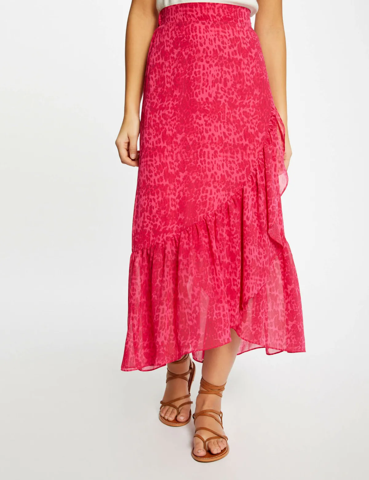 Jupes>Morgan Jupe Longue Portefeuille Imprime Leopard Femme | Rose