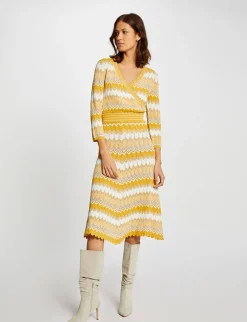 Jupes>Morgan Jupe Midi Droite Tricotee A Rayures Femme | Jaune